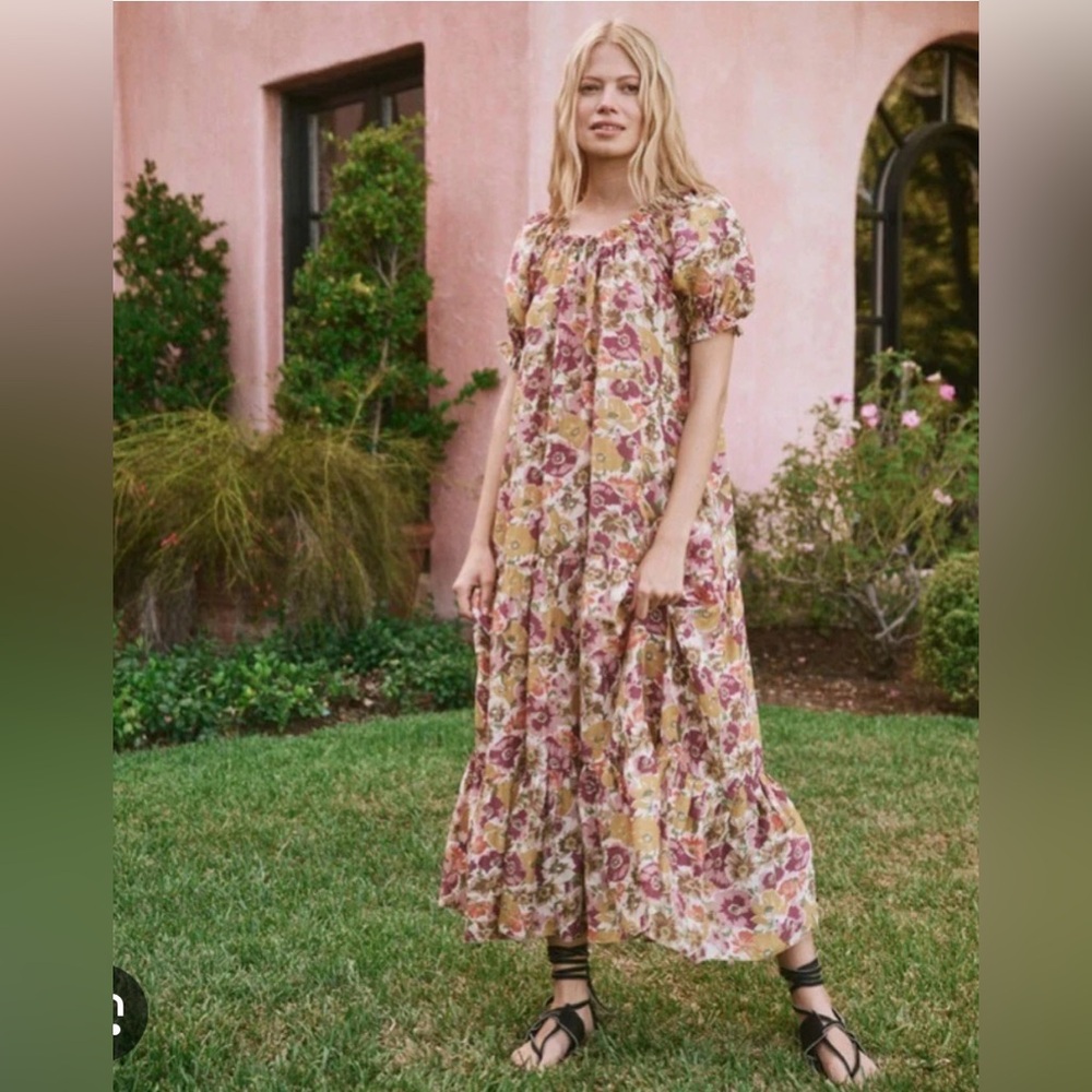THE GREAT. The Chateau Dress in Cream, Olive & Mauve